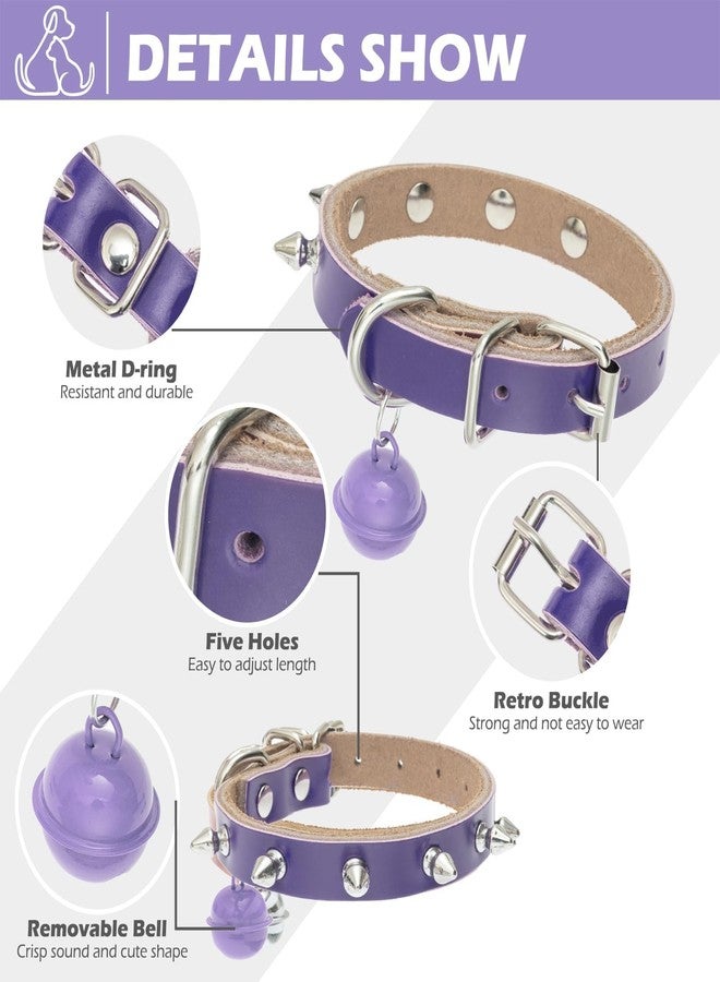 BINGPET Adjustable Leather Spiked Studded Pet Collars,Genuine Leather Dog Collar with Bells,Spiked Cat Puppy Collar,Spikes Soft and Strong Real Leather Made, Adjustable for Small Dogs Puppy Cats - Image 4